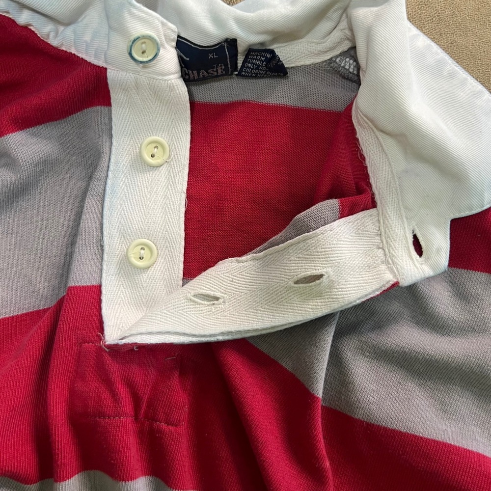 Steeplechase Rugby Polo Shirt Mens XL Red Grey Striped Long Sleeve Cotton VTG - Picture 6 of 9